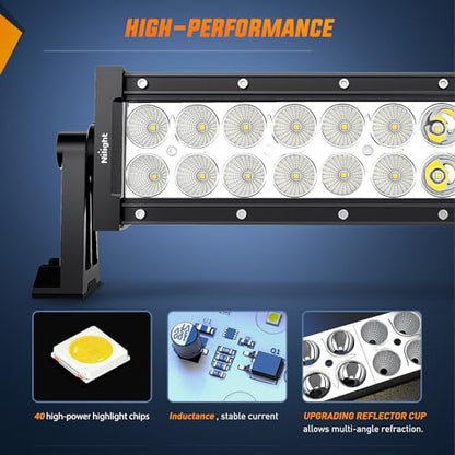Nilight 42Inch 240W Spot Flood Combo Led Light Bar Off Road Driving Lights Boat Lights Fog Light 12V On/Off 5 Pin Rocker Switch Power 14AWG Wiring Harness Kit-1 Lead for Trucks