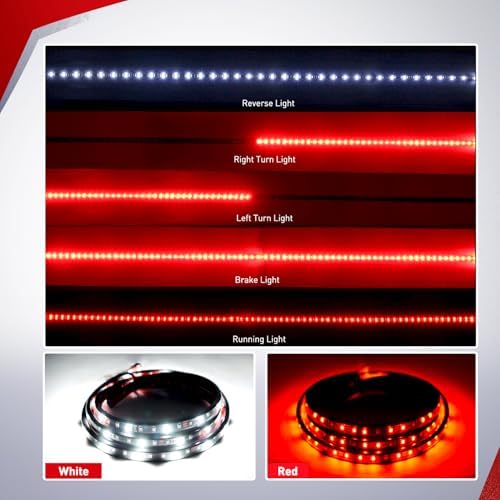 Nilight 48”/49” LED Tailgate Light Strip 90 LED Red/White for Running Light Brake / Turn Signal / Reverse Light，2 Years Warranty