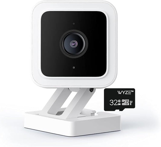 Cam V3 Smart Home Security Camera, Indoor/Outdoor Use, IP65-Rated 1080p Plug-in, Color Night Vision, Motion Detection, Two Way Audio, Works with Alexa, Google Assistant, Cam V3+32GB Micro SD Card