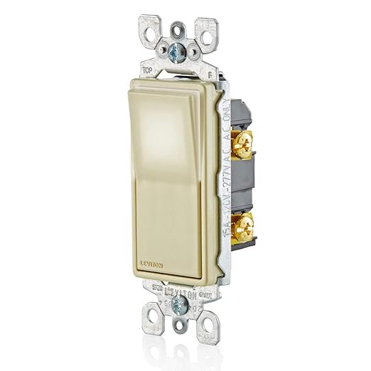 Leviton 15 Amp, 120/277 Volt, Decora LED Illuminated Rocker 4-Way AC Quiet Switch, Residential Grade, Grounding, L5614-2I, Ivory