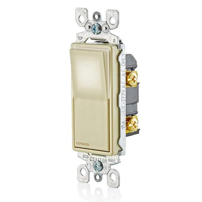 Leviton 15 Amp, 120/277 Volt, Decora LED Illuminated Rocker 4-Way AC Quiet Switch, Residential Grade, Grounding, L5614-2I, Ivory
