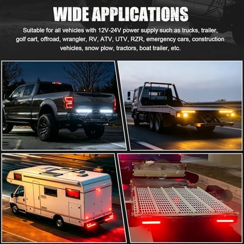 PSEQT 3 Color Trailer Tail Brake Stop Turn Signal Running LED Lights Bar Amber Red White Rear Identification Marker Waterproof Light Strip for Trailer Truck Pickup Offroad RV ATV UTV Bus Van, 2Pcs
