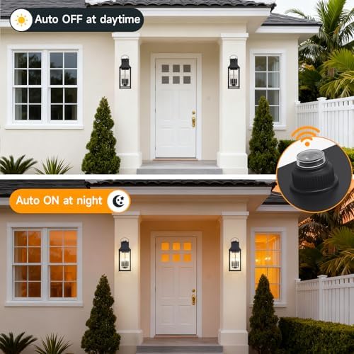 Dusk to Dawn Outdoor Wall Lantern, 22'' Large Exterior Porch Sconce Lights