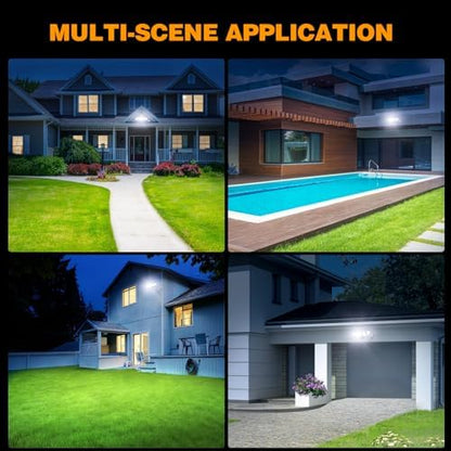 Onforu 150W 15000LM Dusk to Dawn Outdoor Lighting,5 Heads Plug in Flood Lights,6500K Super Bright Automatic Black Outdoor Lighting,IP66 Waterproof Hardwired LED Security Lights for Garage,Yard,Outside