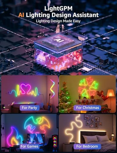 Lepro N1 AI Smart RGB Rope Lights for Christmas, Personalized AI Lighting Designer, LightBeats Music Sync, Color Segment DIY, Voice Control Via App, 32.8ft Wi-Fi & Bluetooth LED Strip Lights