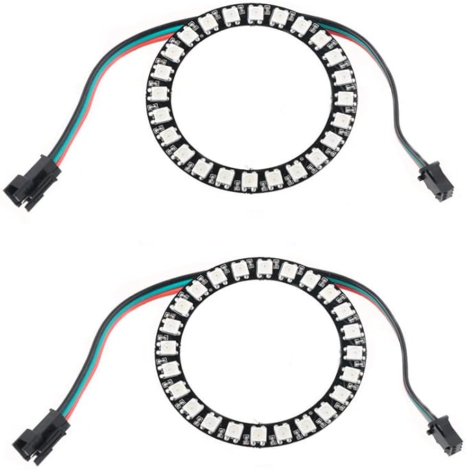 24 Bits WS2812 RGB LED Ring with SM2.54-3P Wire, 24 X WS2812 5050 Addressable LED Pixel Full Color with Integrated Drivers DC5V for Arduino Raspberry Pi ESP8266 Nodemcu (Pack of 2pcs)