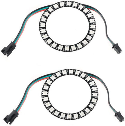 24 Bits WS2812 RGB LED Ring with SM2.54-3P Wire, 24 X WS2812 5050 Addressable LED Pixel Full Color with Integrated Drivers DC5V for Arduino Raspberry Pi ESP8266 Nodemcu (Pack of 2pcs)