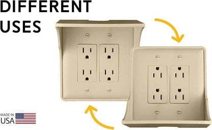 Power Perch Double Outlet Shelf Organizer for Alexa Echo Dot Speakers, Phone - Wall Outlet Holder with Cord Storage Strap - Socket Shelf Bathroom Kitchen Counter Charging Station - Almond 2 Pack