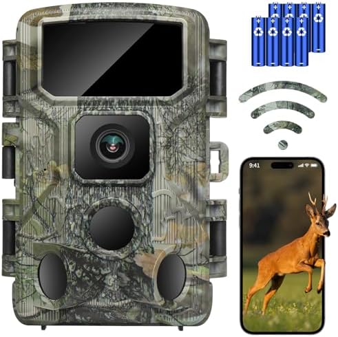 KJK Trail Camera 4K 64MP WiFi Bluetooth Game Camera, Night Vision Wildlife Hunting Camera, 0.1s Trigger Motion Activated, IP67 Waterproof, 130° Wide Angle for Deer & Farm Security