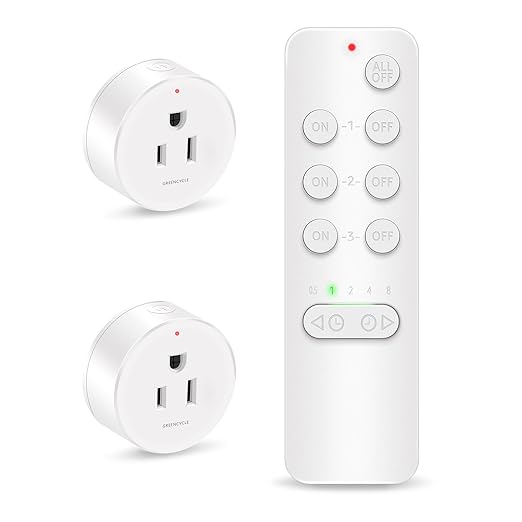 Remote Control Outlet, GREENCYCLE Remote Timer Switch, Plug in Light Switch Outlet, 500ft Range, 15A/1500W, for Lights, Fans, Christmas Lights, Household Appliance, 1Remotes 2Outlets
