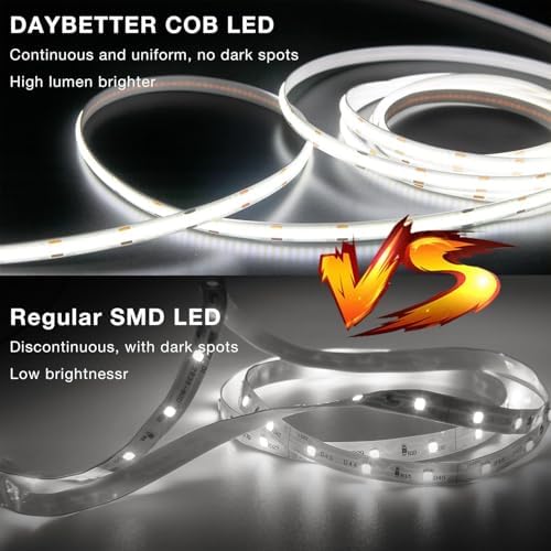 DAYBETTER Smart COB LED Strip Lights, 6500K Daylight White, 16.4FT Dimmable