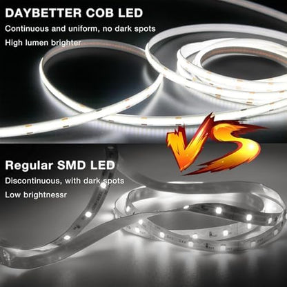 DAYBETTER Smart COB LED Strip Lights, 6500K Daylight White, 16.4FT Dimmable