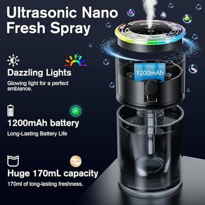 Amor Lyris Smart Car Air Freshener Diffuser, 5.7 fl oz Car Diffuser, Ultrasonic Mist, Long-Lasting Car Air Freshener up to 6 Months, RGB Light, Auto On/Off, New Car Smell Scent