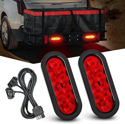 Nilight Hitch Cargo Carrier Light Kit 2PCS 6" Red Oval LED Tail Lights