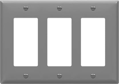 ENERLITES Decorator Wall Plate, Light Switch or Receptacle Outlet Cover, Gloss Finish, Size 3-Gang 4.50" H x 6.38" L, 8833-GY, Gray