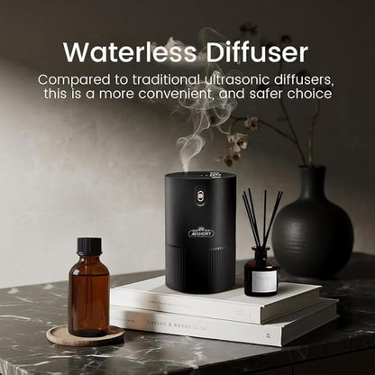 Waterless Diffuser for Essential Oil, Aluminum Alloy & Fabric, 0.33 Fl Oz/ 10mL, Waterless Diffusers, Scent Diffuser with Timer & 4 Mist Levels for Home, Room, Car, Office - Black
