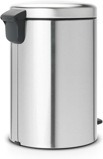 Brabantia Step-On Trash Can | Matt Steel FPP | 5.3 Gallon / 20L | Bathroom, Bedroom, Office Trash Can with Light Pedal Opening, Handle & Removable Inner Bucket | 11.4 x 15 x 18.4 | + Trash Bags