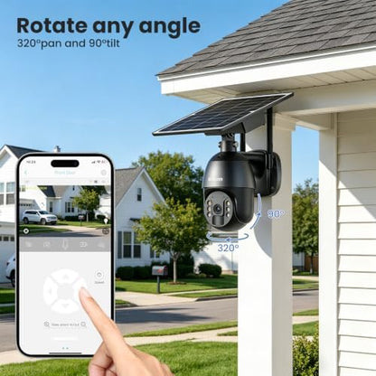 SOLIOM 4G LTE Security Camera, Solar Wireless Cellular Security Camera, 360° Pan Tilt View with Spotlight, 1080P Night Vision, 2-Way Talk, PIR Motion Sensor, No WiFi, Black