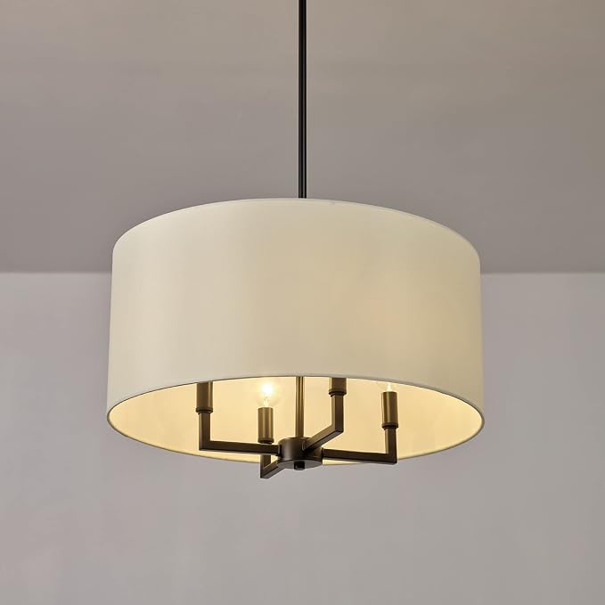 Globe Electric 67000065 4-Light Chandelier, Matte Black, Beige Fabric Shade, Modern Hanging Light for Kitchen Island, Dining Room Table or Hallway, Candelabra Base, Dimmer Switch Compatible