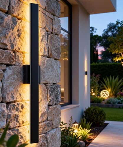 Aipsun 56.3" LED Outdoor Wall Light, Modern Black Exterior Lighting Fixture