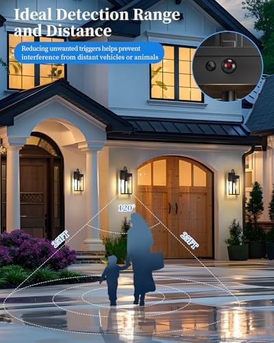 17" Solar Porch Lights Outdoor, with Motion Sensor, 2 Packs, Black