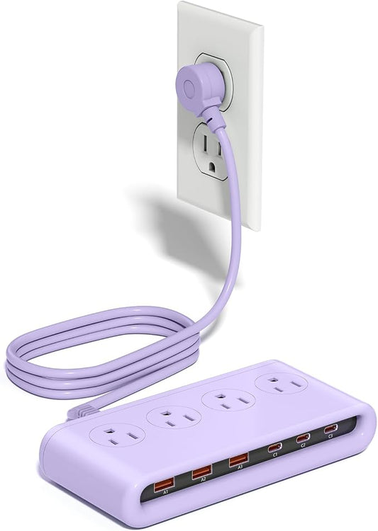 Power Strip with USB Port - 4AC & 6 USB(3USB C), Outlet Extender 5FT | Flat Plug Extension Cord with Multiple Outlets, PD20W Bedside Charging Station for Multiple Devices - Travel Home Office