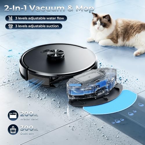Kilgone Robot Vacuum and Mop Combo with Self Emptying Station, 6000Pa Suction Anti Tangle Brush LiDAR Navigation Multi Floor Mapping, 90 Day Hands Free Smart Laser Robotic Cleaner for Pet Hair Carpet