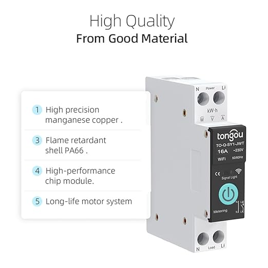 TUYA WiFi Smart Switch Circuit Breaker, 1P 6A 10A 16A 20A 25A 32A 40A 50A 63A Smart Home Wireless Voice Remote Control Smart Circuit Breaker Wifi Timer with Metering (10A)