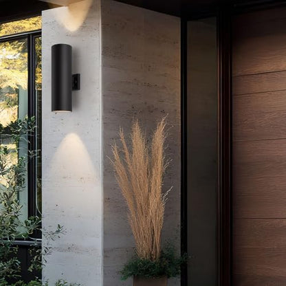mirrea 18" Modern Outdoor Porch Light in 2 Lights, Matte Black, 2 Pack