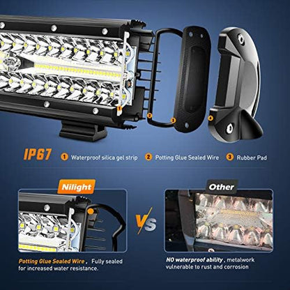 Nilight LED Light Bar 2Pcs 12 Inch 300W Triple Row Flood Spot Combo 30000LM Driving Lights with Off Road Wiring Harness Kit -2 Leads for Trucks ATV UTV SUV, 2 Years Warranty