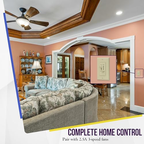 ENERLITES 3 Speed Ceiling Fan Control and LED Dimmer Light Switch, Light and Fan Combination Switch, Single Pole, 2.5A, 300W Incandescent, No Neutral Wire Required, 17001-F3-I-F, Ivory