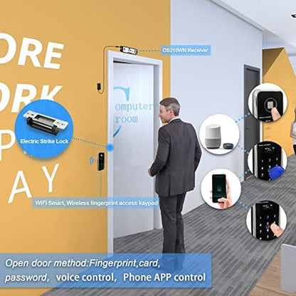 WiFi Access Control 400lb Holding Force Electric Magnetic Door Lock System Kit with Remote and Smartphone app Control, paired with Wireless Fingerprint and Access Kaypad (Electric Strike Lock kit)