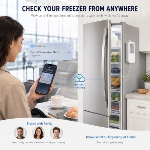 DAYTECH WiFi Freezer Alarm Thermometer, 1 Pack with App Alerts