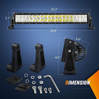 Nilight - ZH005 22Inch 120W Spot Flood Combo Led Light Bar 2PCS 4Inch 18W Spot LED Pods Fog Lights with 16AWG Wiring Harness Kit-2 Leads