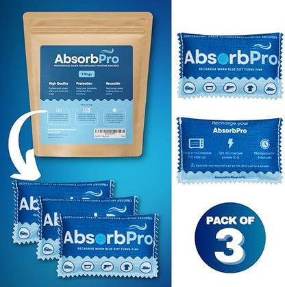 Absorb Pro Rechargeable Dehumidifier Bags 3-Pack, 100g Silica Gel