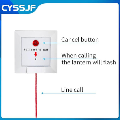 Bathroom Pull Cord Alarm with Dual Receivers Waterproof Wrist SOS & Neck Call Buttons Long Range Nurse Emergency Alert with Strobe Light for Elderly Home & Hospital Care