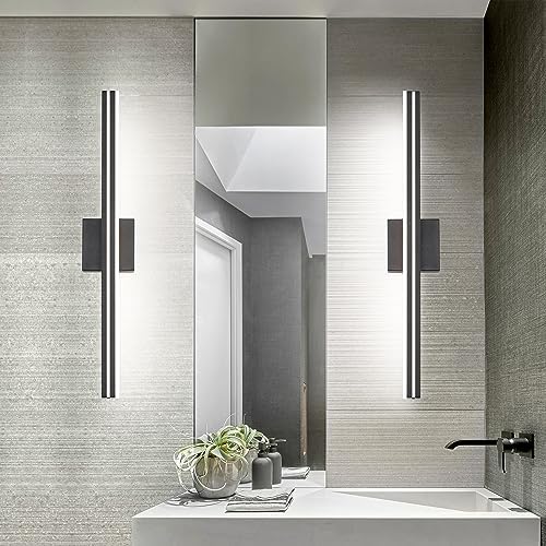 SineRise 32-Inch LED Modern Bathroom Vanity Light Bar, Matte Black Modern Acrylic Bathroom Wall Lighting Fixtures Over Mirror (Cool White 6000K)