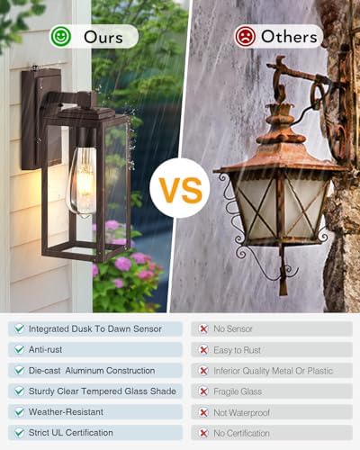 VIANIS Bronze Dusk to Dawn Outdoor Lights Wall Mount, Waterproof, Anti-Rust