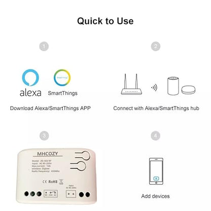 Smart Home Dry Contact Zigbee Relay Switch, Remote Control for Light Garage Door, Compatible With Alexa Google Home, Hub Needed (1CH 220V)