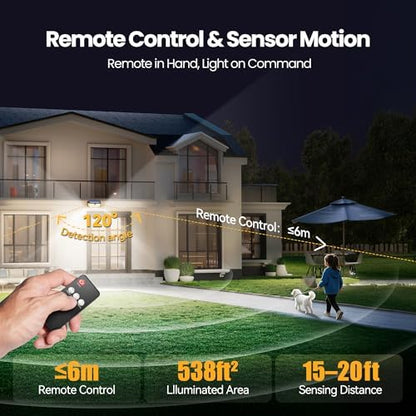 TECKNET 546 LED Motion Sensor Outdoor Lights with Remote Control Hook 2Pack