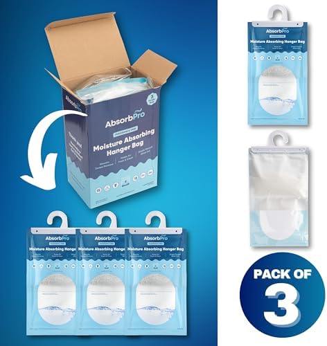 Absorb Pro - Moisture Absorbing Hanger Bag Fragrance Free - 3-Pack - 16 oz Hanging Dehumidifying Packs for Home, Kitchen, Bedroom, Bathroom, Closet, Small Rooms, Cars