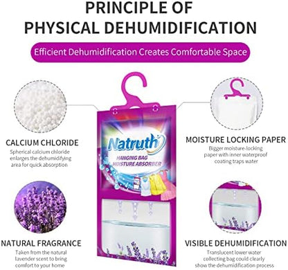 NATRUTH 12-PACK Moisture Absorber Bags With Lavender,Desiccant Hanging Bag Use for Kitchen Bathroom Wardrobe, Eliminates Odors，Odor Absorber Humidity Packs, Hanging Closet Dehumidifier Bags for Closet