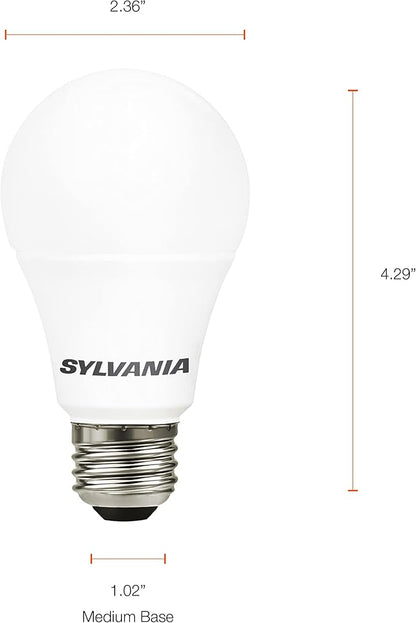 SYLVANIA LED Light Bulb, 60W Equivalent A19, Efficient 8.5W, Medium Base, Frosted Finish, 800 Lumens, Bright White - 4 Pack (79704)