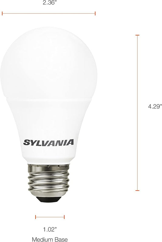 SYLVANIA LED Light Bulb, 60W Equivalent A19, Efficient 8.5W, Medium Base, Frosted Finish, 800 Lumens, Bright White - 4 Pack (79704)