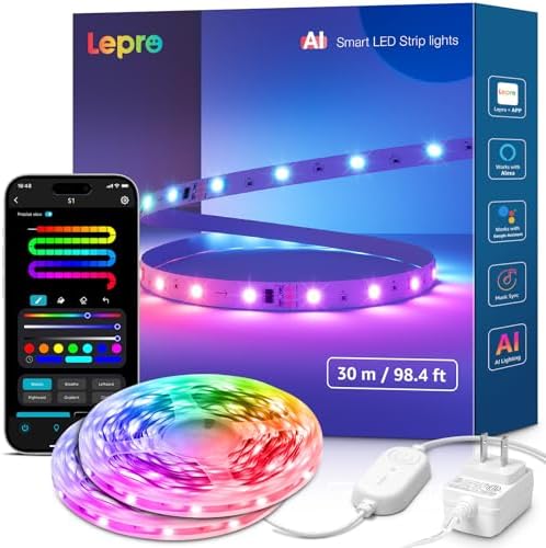 Lepro S1 AI Smart LED Strip Lights with IC 100ft(2 Rolls of 50ft) 2.4G WiFi