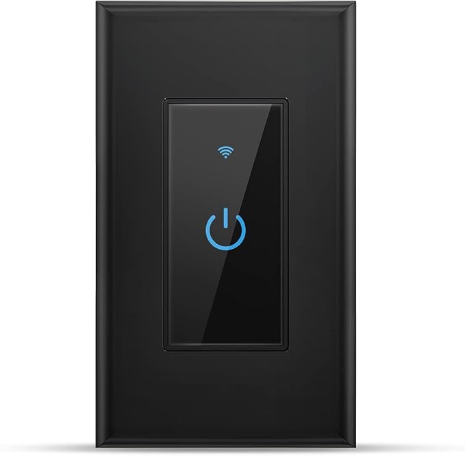 Smart Light Switch 2.4GHz WiFi Light Switch Compatible with Alexa and Google Home, Single Pole, Needs Neutral Wire (Black)