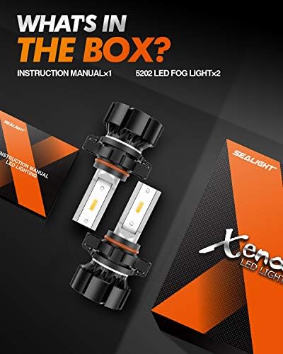SEALIGHT 2504 PSX24W LED Fog Lights Bulbs, 13,000LM 3000K Yellow 600% Brightness 11W High Power 2504 PSX24W LED Fog Light DRL Bulbs Replacement For Car,Truck, Car Lighting Kits Pack of 2