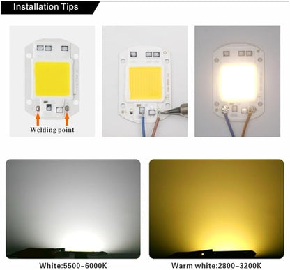 Jiaxu Lighting, Pack of 6, LED COB Chip Lamp AC110V Smart IC No Need Driver Led Floodlight 10W/20W/30W/50W/70W/100W/150W DIY Chip Lighting Household Bulbs(Cold White,Short chip 20W)