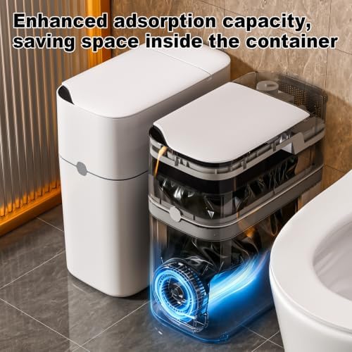 funest Bathroom Trash Can, Automatic Bagging Garbage Can, 3.5 Gallon Slim Smart Small Plastic Trash Bin, Narrow Motion Sensor Trash Can for Bedroom, Office White