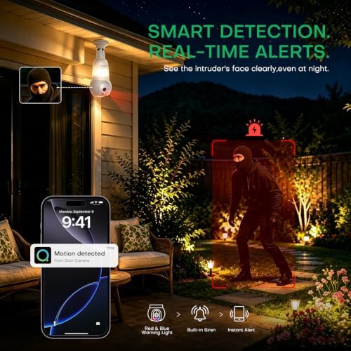 3MP 2K WiFi Light Bulb Camera with Alexa,Full-Color Night Vision,12x